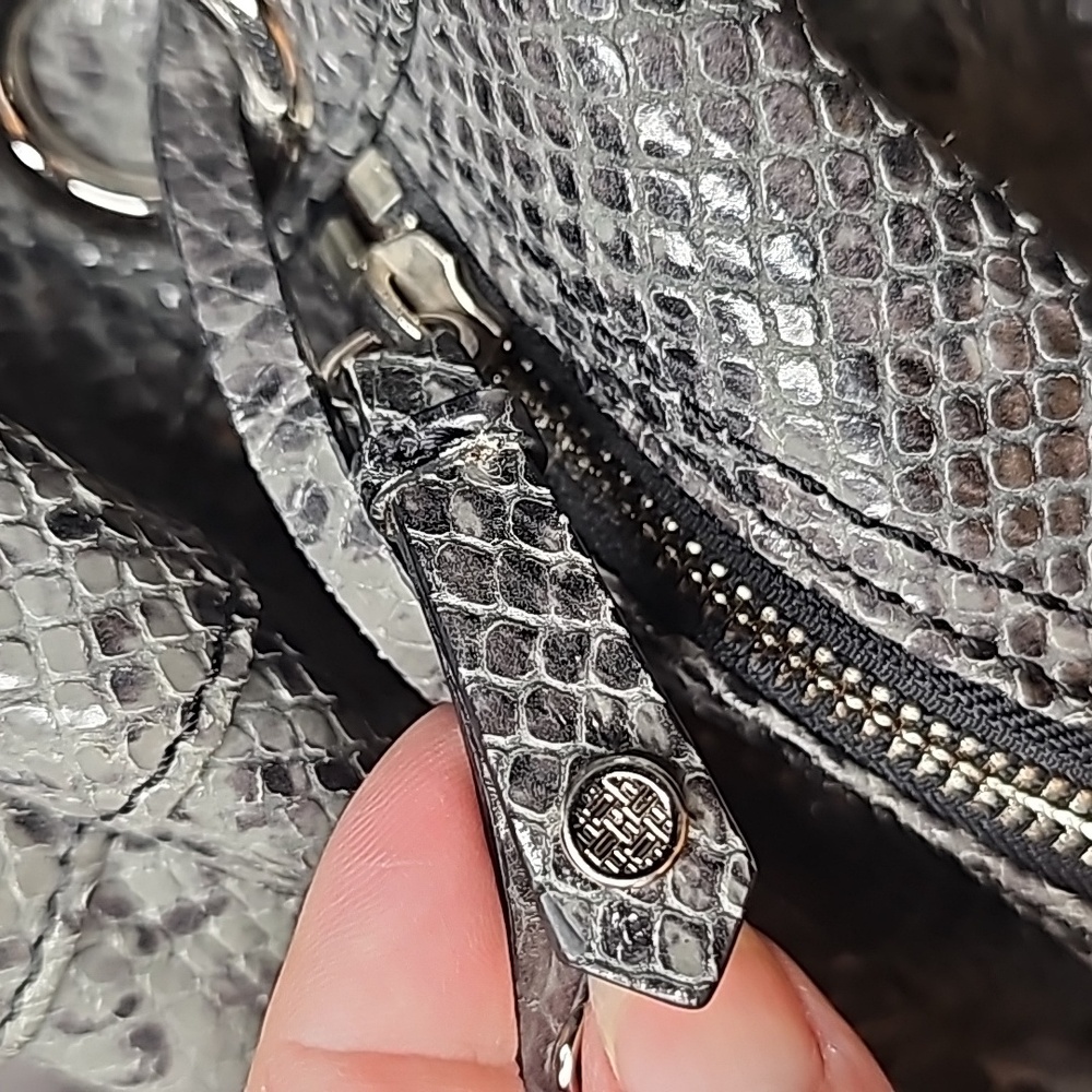 Cole Haan Gray Snake-Embossed Tote with Top Handles - Picture 12 of 13